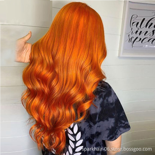 SPARK Overtone Ginger Red Blonde Orange Color Natural Brazilian Human Hair Lace Front Wigs T Part Pre Plucked Virgin Ginger Wigs